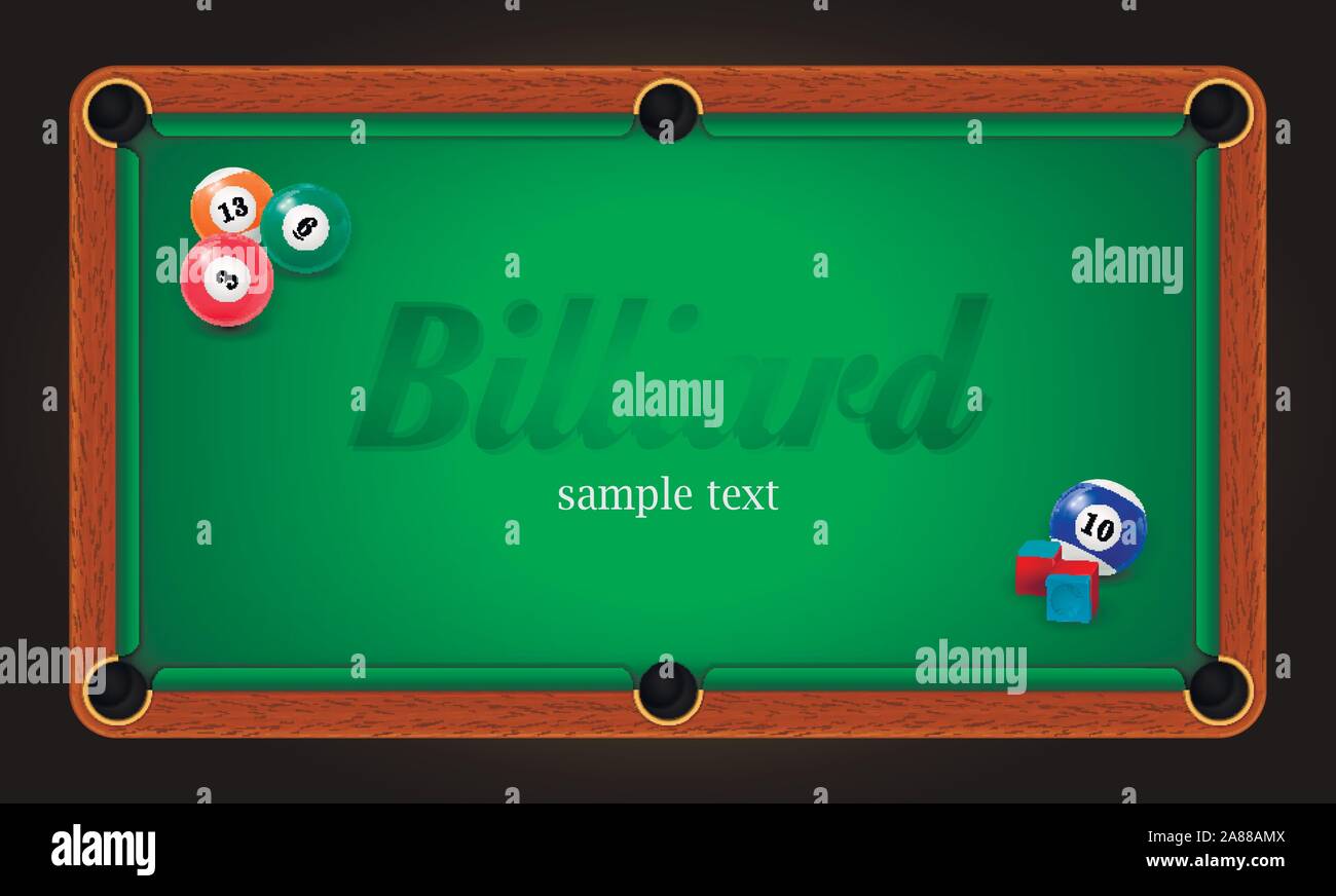 Pool table top view. Online billiard game green vector background