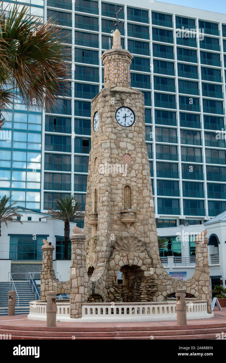 Daytona Beach Coquina Clock Tower Listed On The United States National Register of Historic Places, Built From Coquina Stone Stock Photo