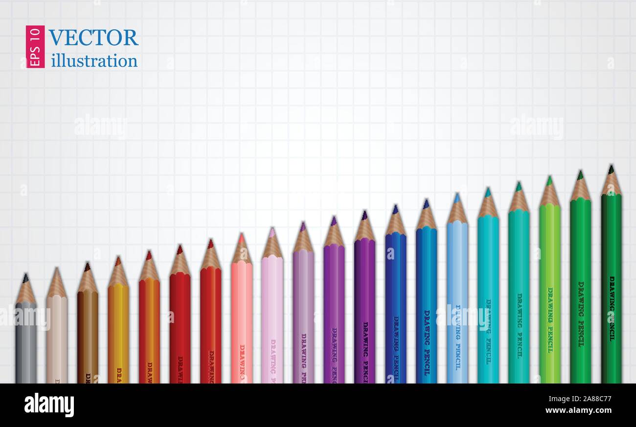 Set of Coloured pencils. Illustration on grid paper Stock Vector