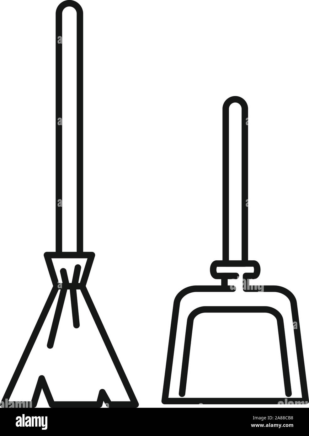 Broom dust pan icon. Outline broom dust pan vector icon for web design isolated on white