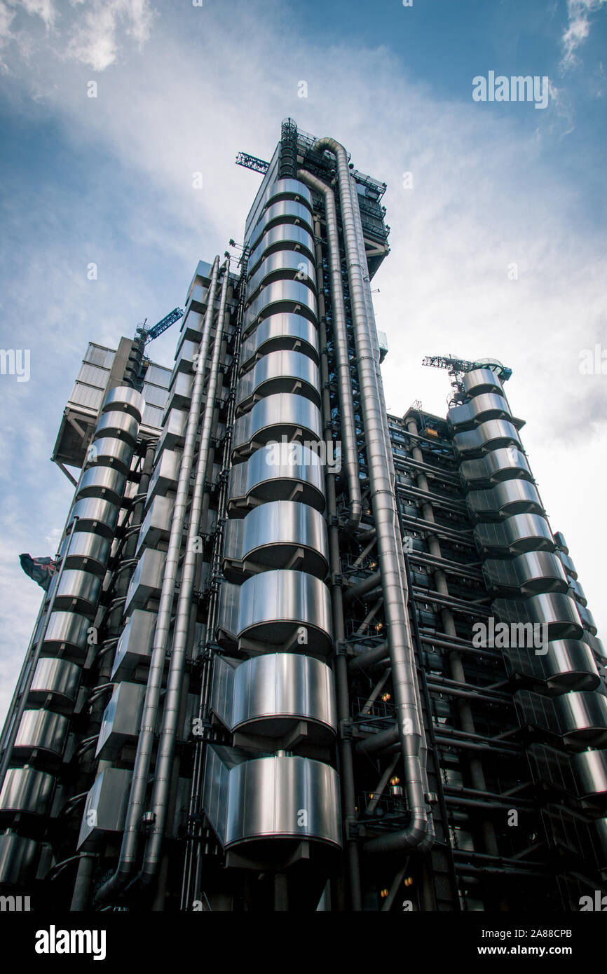The Lloyds Building, London, UK. A landmark of finance, insurance and a classic example of Richard Rogers Bowellism architecture. Stock Photo