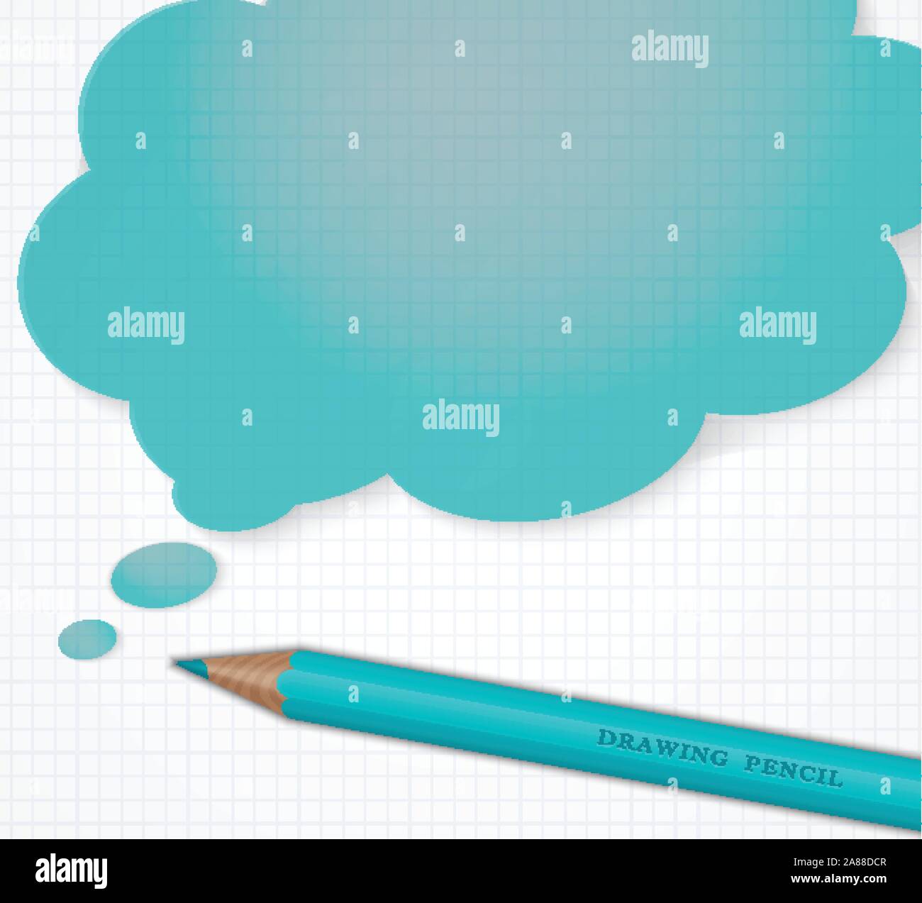 Pencil with speech bubble on grid paper vector background. Stock Vector