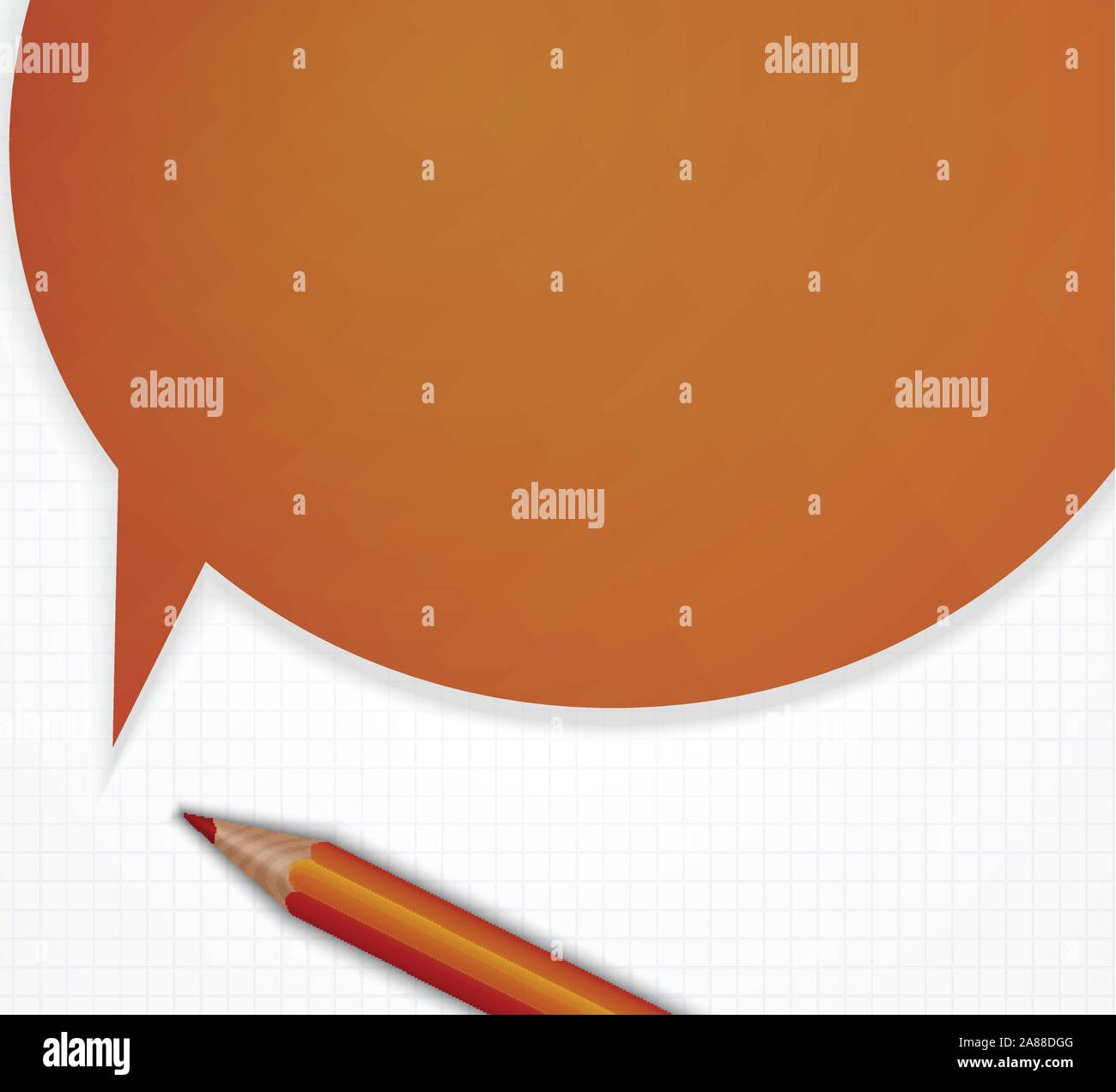 Pencil with speech bubble on grid paper vector background. Stock Vector