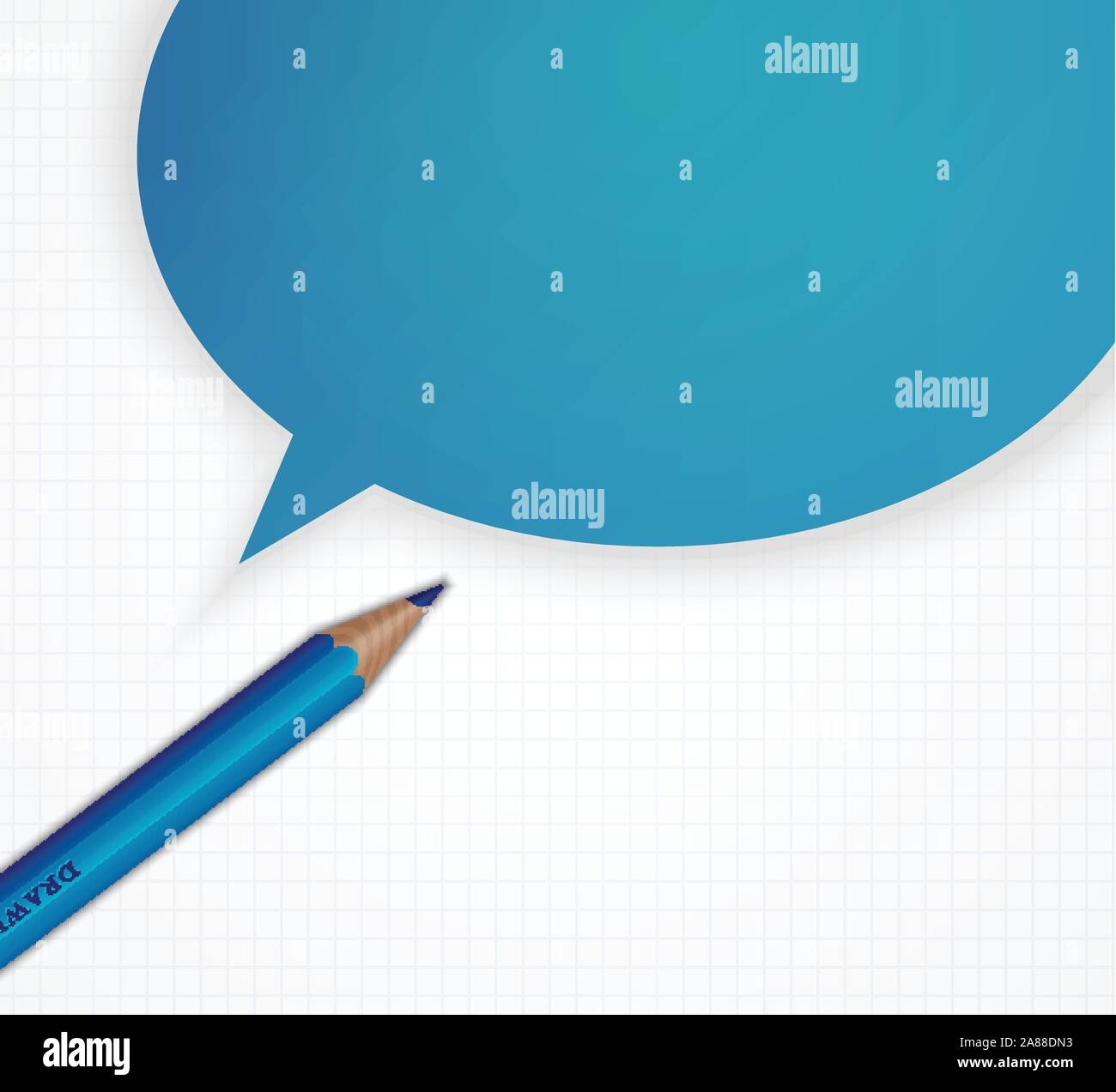 Pencil with speech bubble on grid paper vector background. Stock Vector