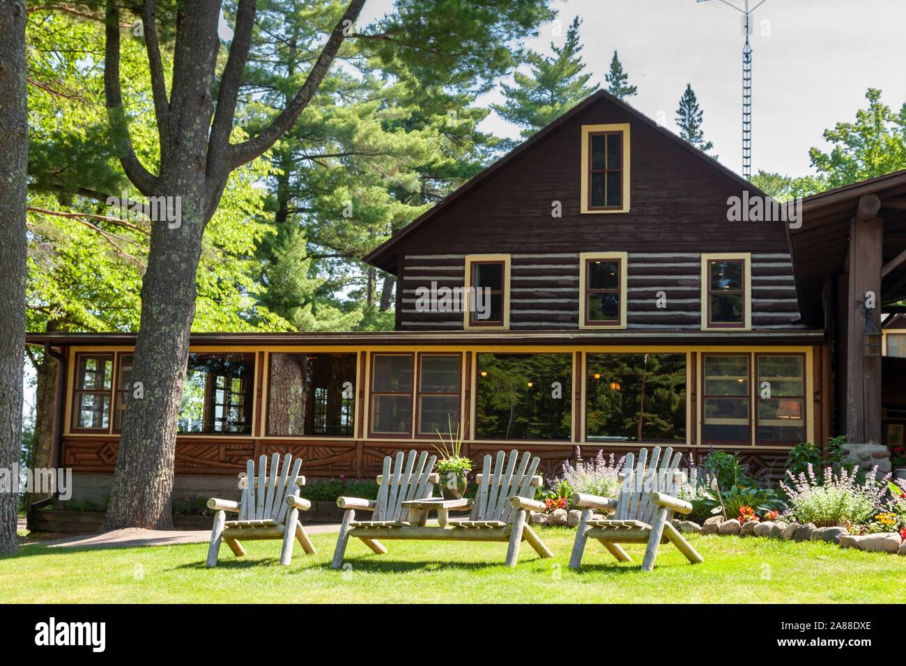 The Home Lake Lodge at Dairymen’s Country Club in the Northwoods village of Boulder Junction, Wisconsin. Stock Photo