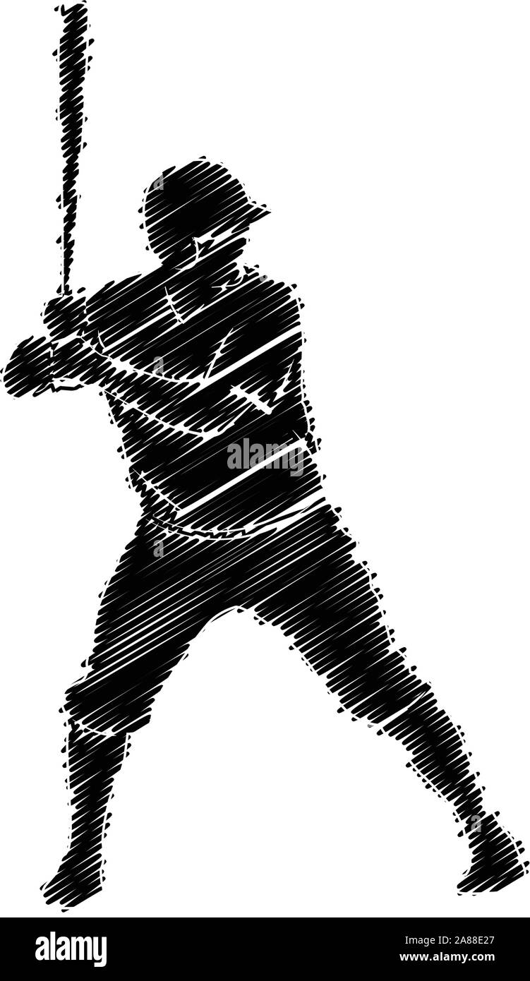 baseball player scribble silhouette artwork - vector Stock Vector