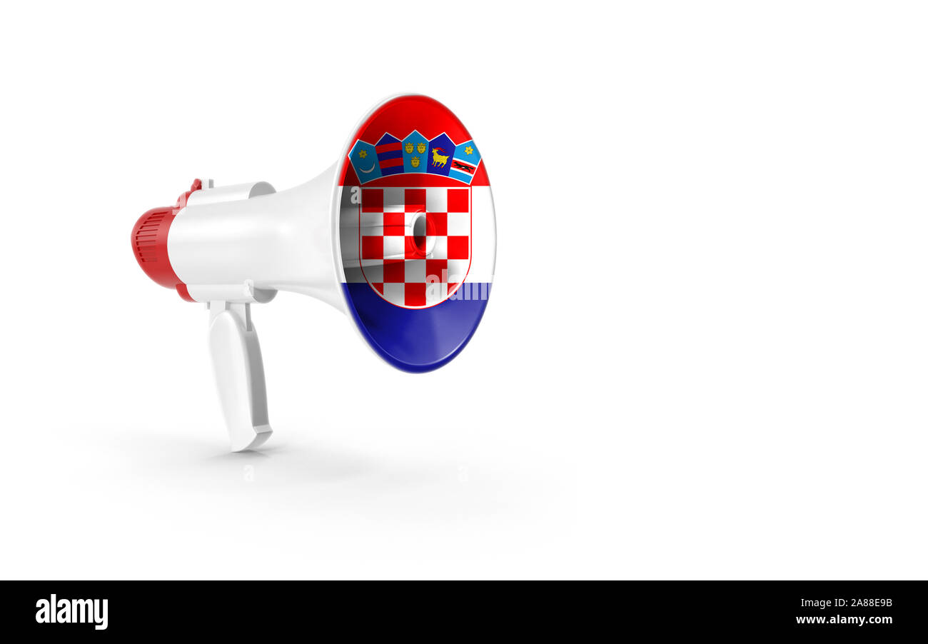 Megaphone or loudspeaker with Croatian Flag is isolated on white ...