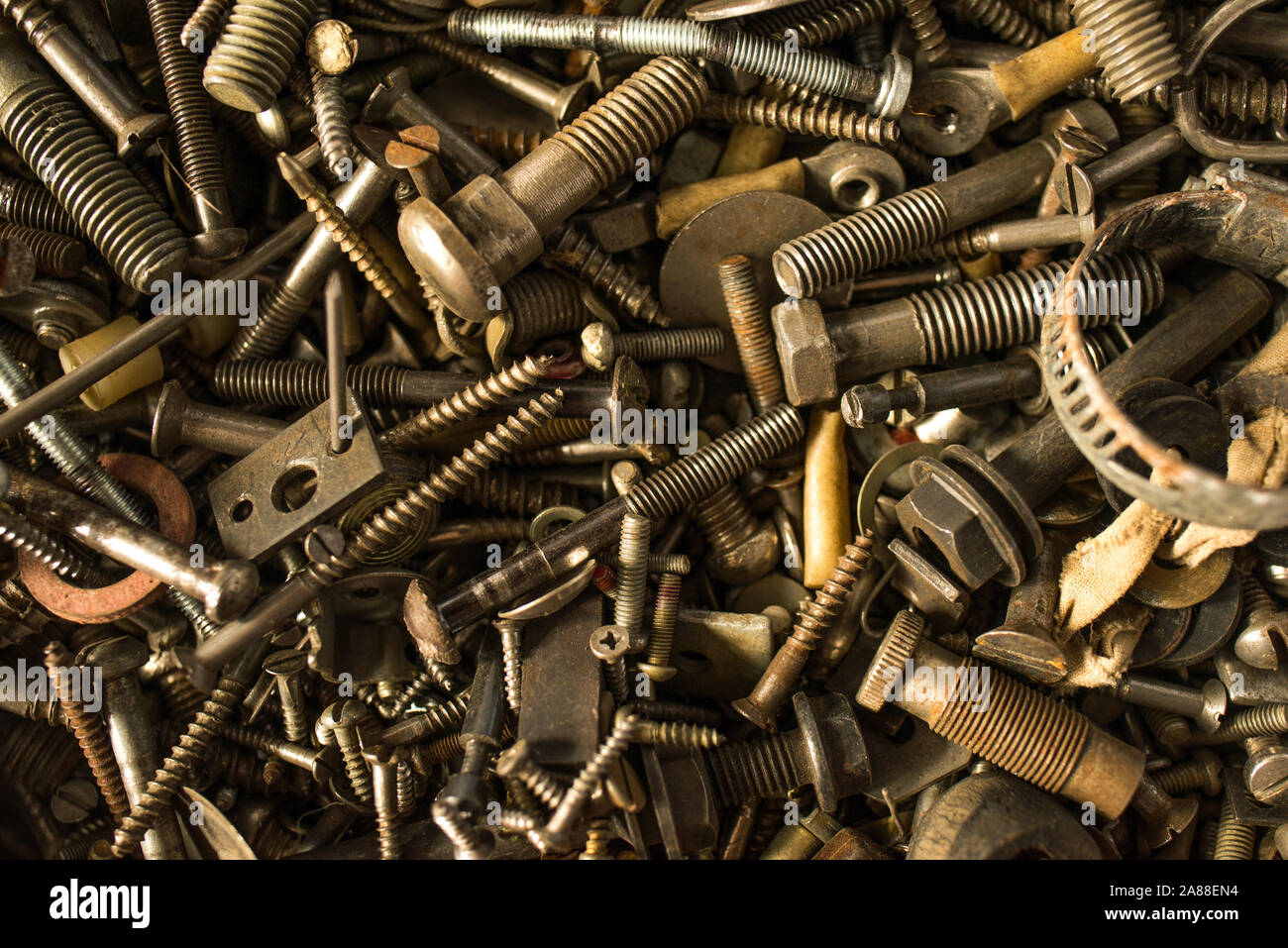 rusty bolts and nuts tools on background Stock Photo
