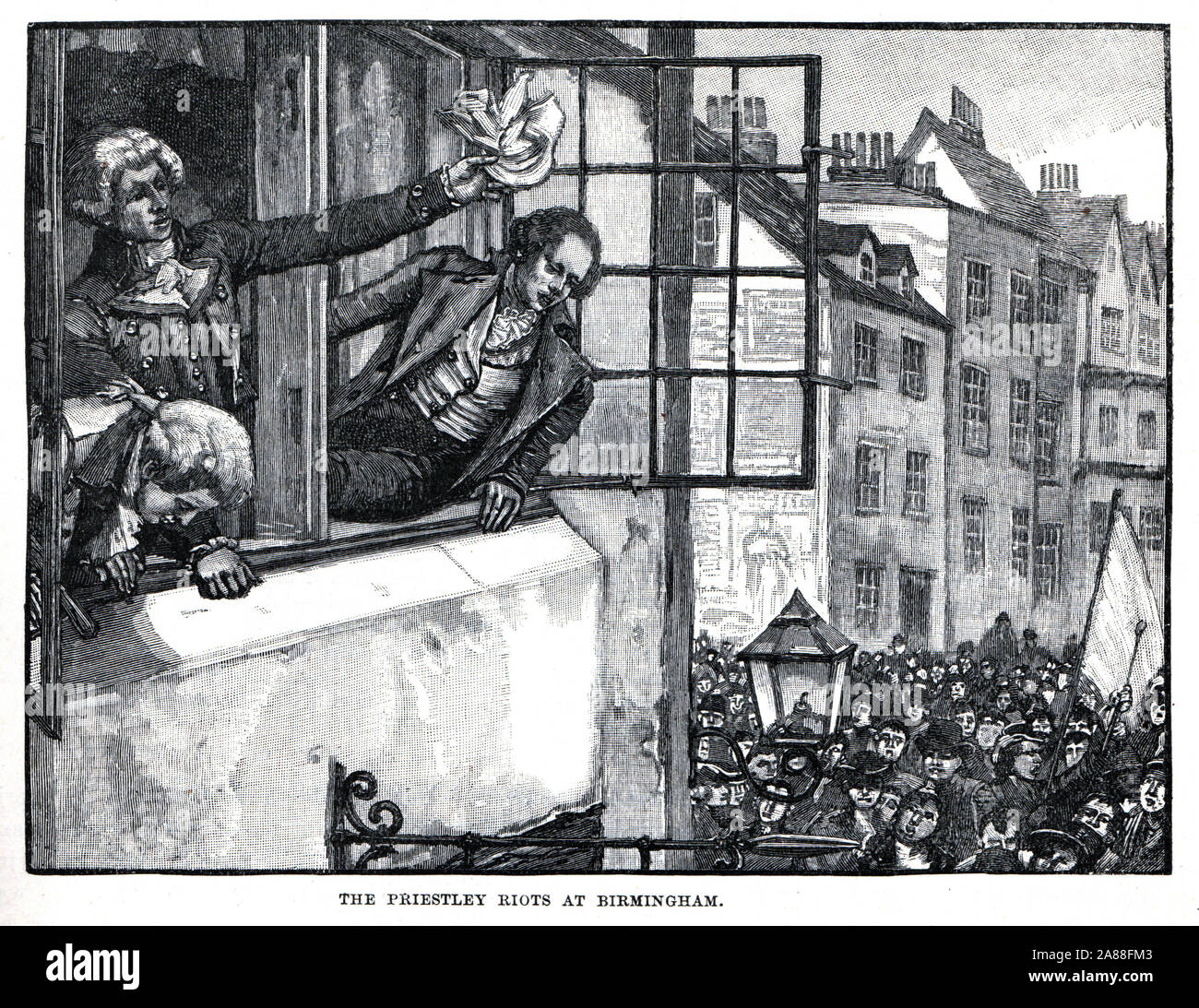 The Priestley Riots in Birmingham 14th to 17th July 1791 Black and White Illustration; Stock Photo