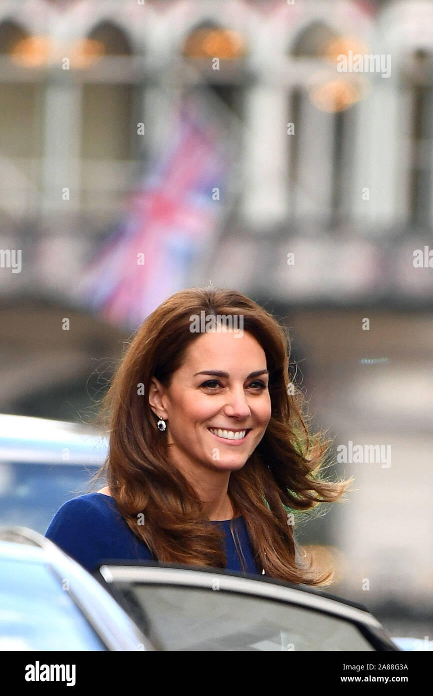 The Duchess of Cambridge leaves the launch of the National Emergencies Trust at St Martin-in-the-Fields in Trafalgar Square, London. Stock Photo