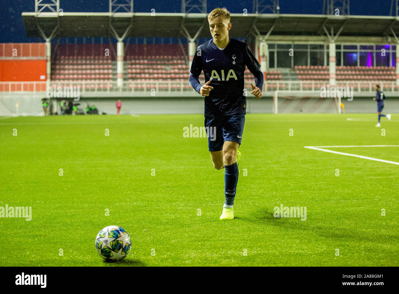 6th November 2019; Vozdovac Stadium, Belgrade, Serbia; UEFA Under 19 UEFA  Youth league football, FK Crvena Zvezda under 19s versus Tottenham Hotspur  under 19s; Harvey White of Tottenham Hotspurs FC breaks with