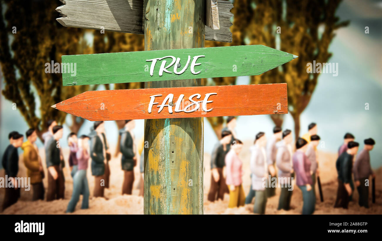 False Way Street Sign the Direction Way to True versus False Stock Photo - Alamy