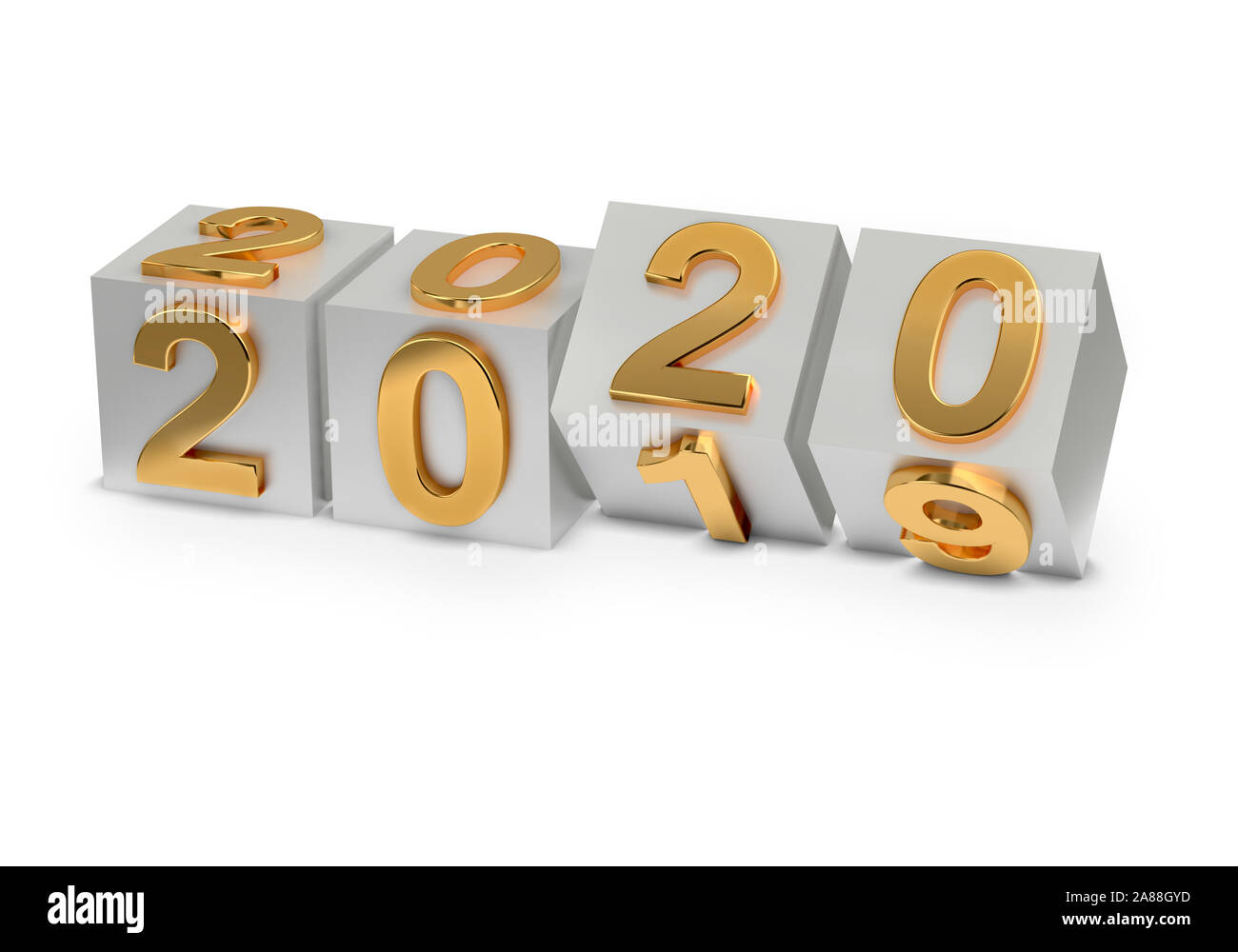 Abstraction of the new year. 2020 number flips on cubes. 3d render Stock Photo