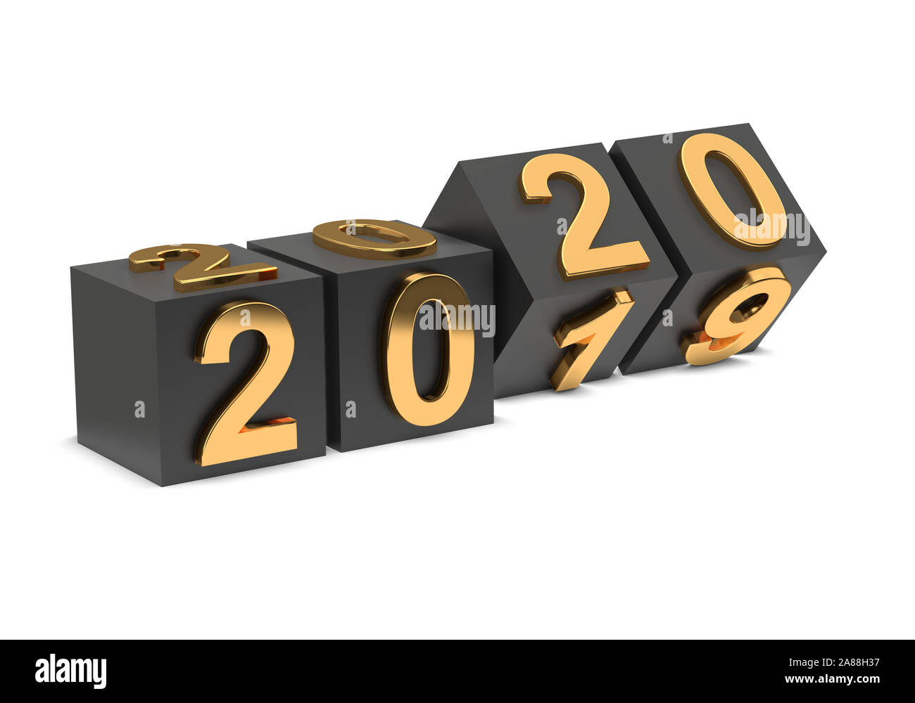 Abstraction of the new year. 2020 gold number flips on cubes. 3d render Stock Photo