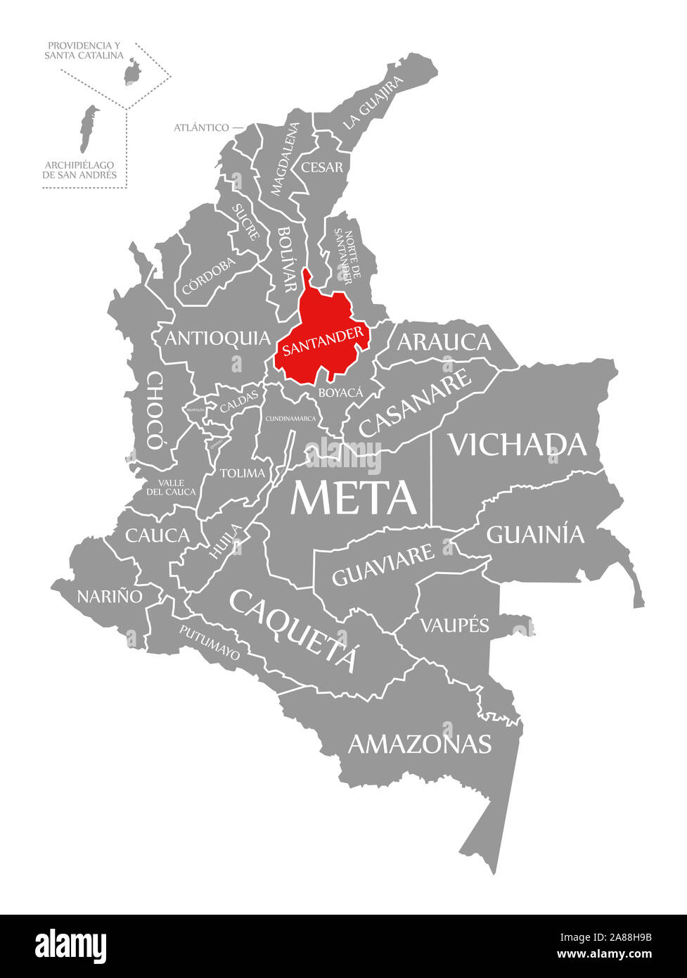 Santander red highlighted in map of Colombia Stock Photo