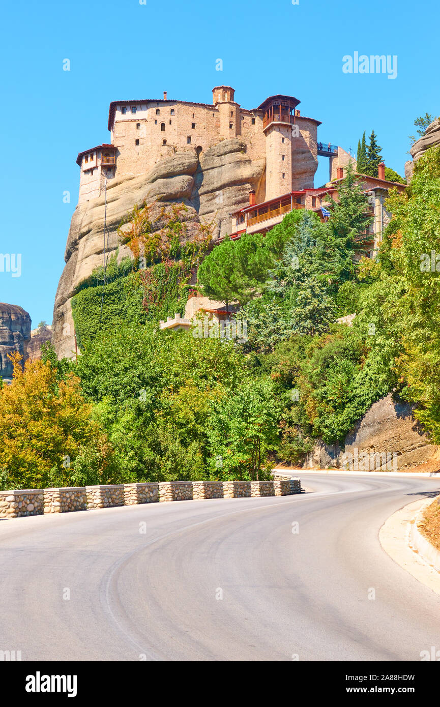 Road to The Monastery of Rousanou on the rock in Meteora, Kalabaka, Greece Stock Photo