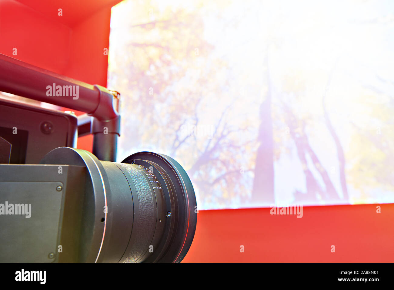 Professional projector lens and screen cinema Stock Photo Alamy