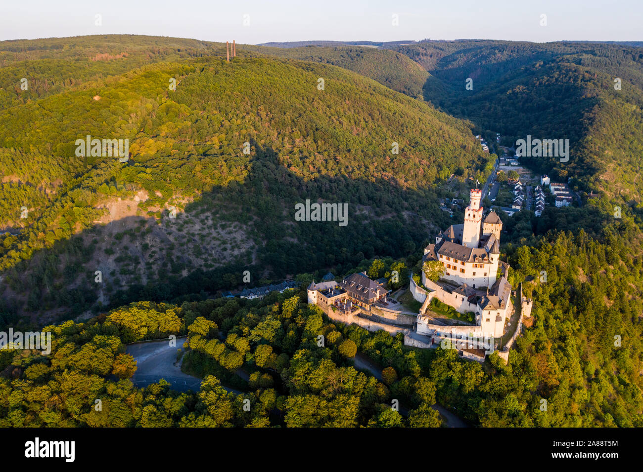 Aerial View Of The Marxburg Castle On The River Rhine During Sunset Summer In Germany Stock Photo Alamy