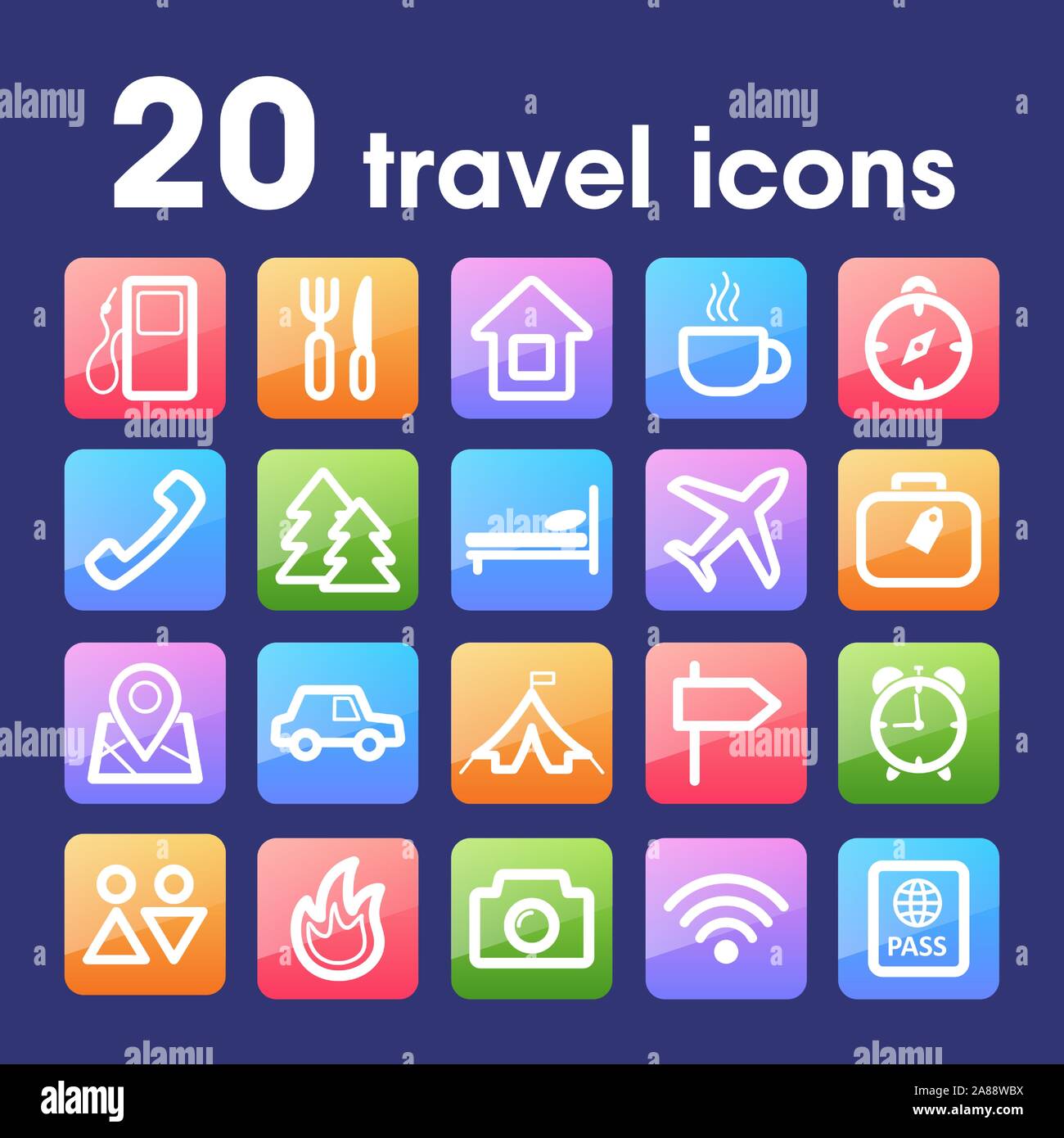 Traveling and transport Flat icons for Web and Mobile Applications. Vector illustration EPS10 Stock Vector