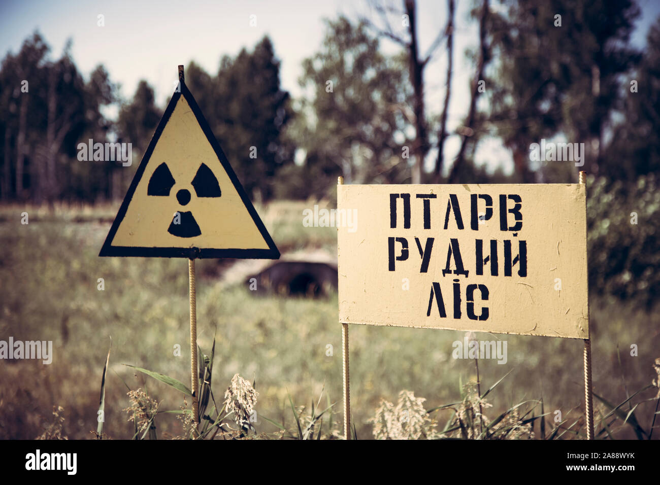 Radiation warning sign, Soviet era from Chernobyl, Pripyat Stock Photo