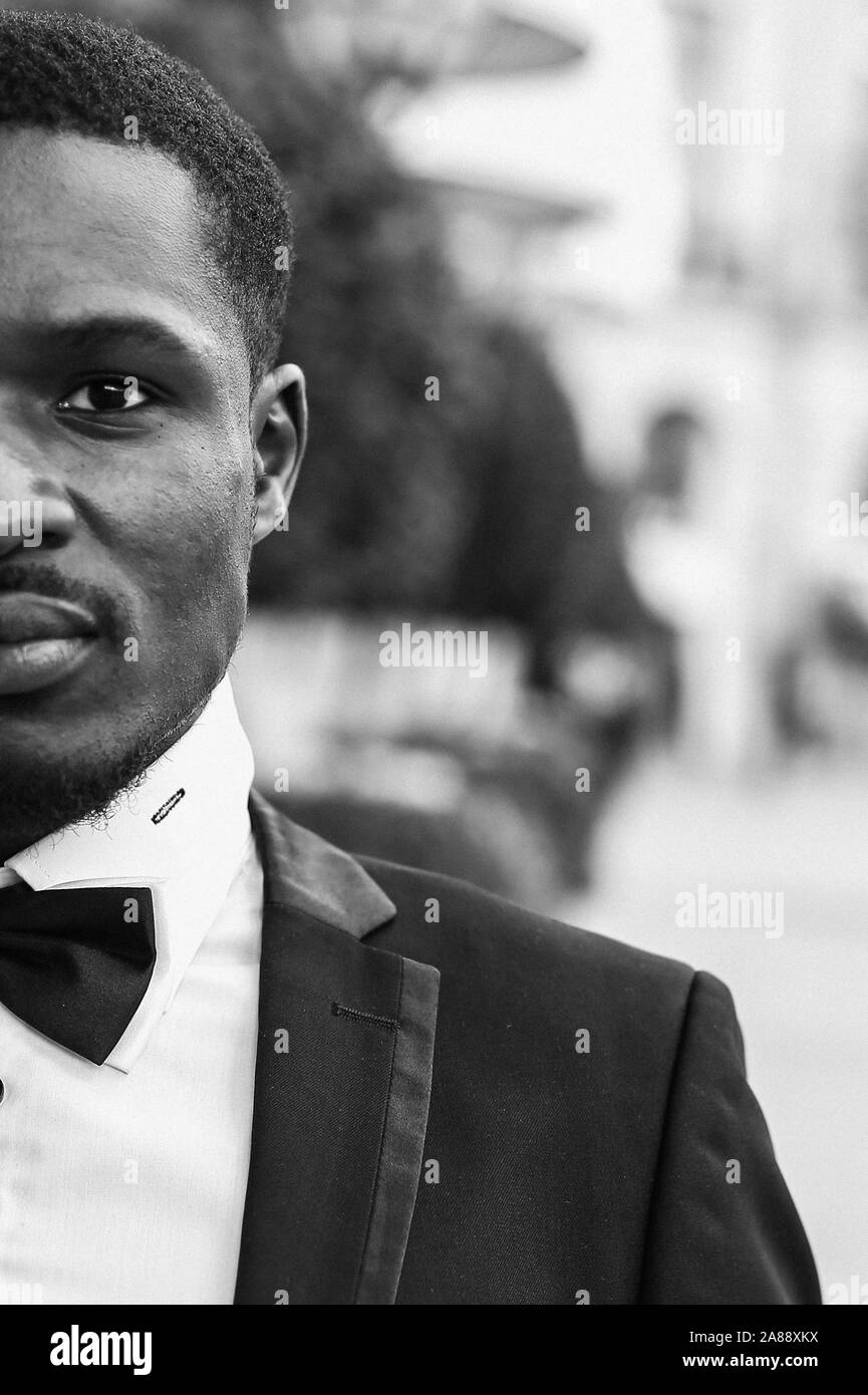 Black and white bw portrait Afro american handsome man wearing suit and ...