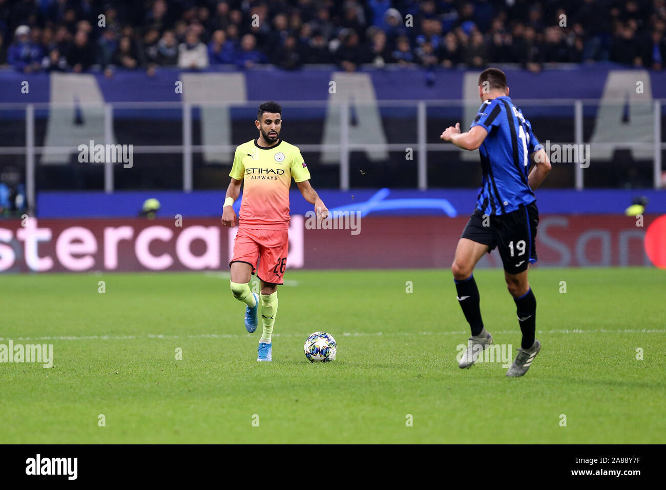 Milano, Italy. 06th November 2019. Uefa Champions League Group C. Atalanta Bergamasca Calcio vs Manchester City Fc. Riyad Mahrez of  Manchester City Fc   . Stock Photo