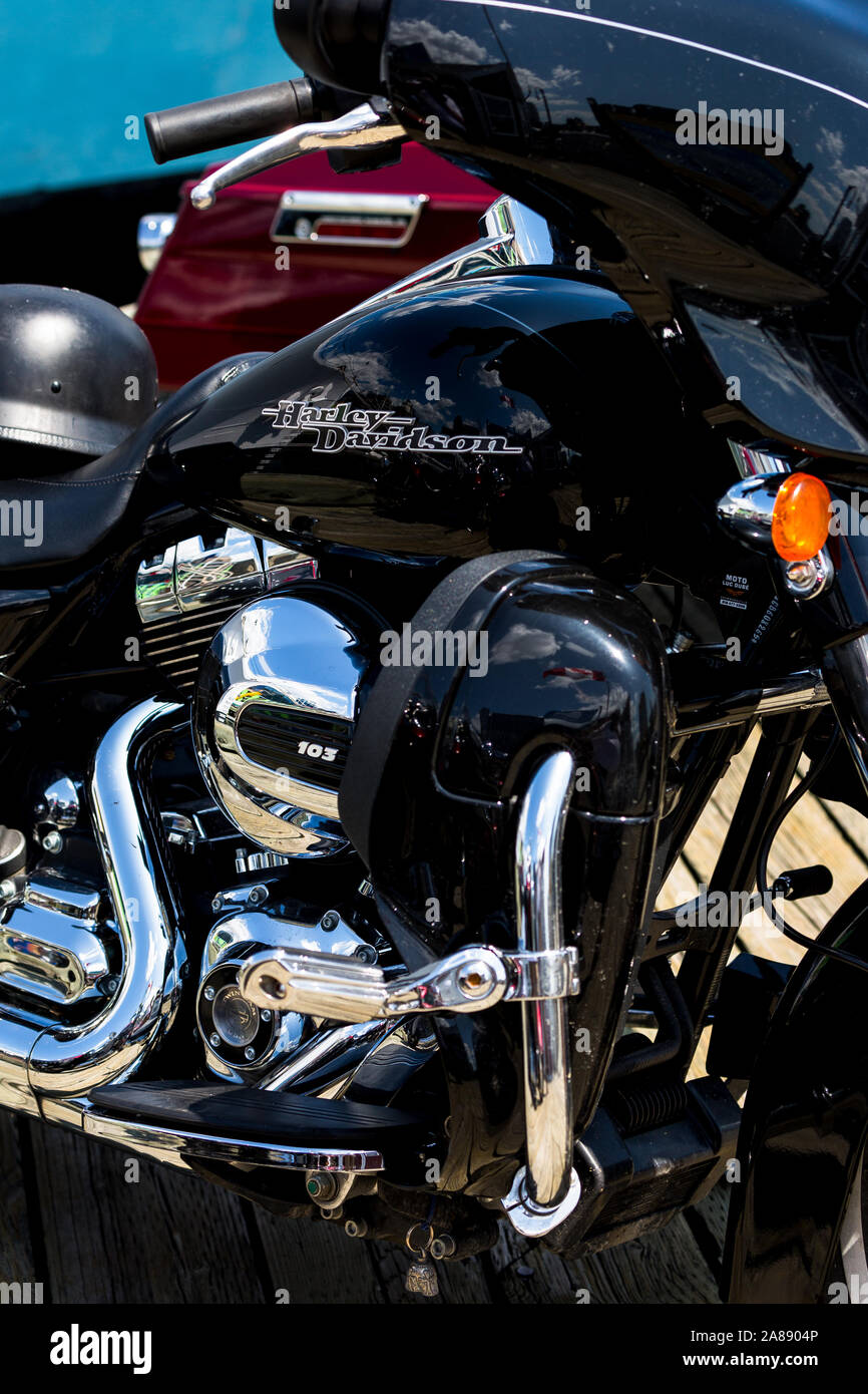 Harley davidson motorcycle. Parked on Halifax waterfont. Canada