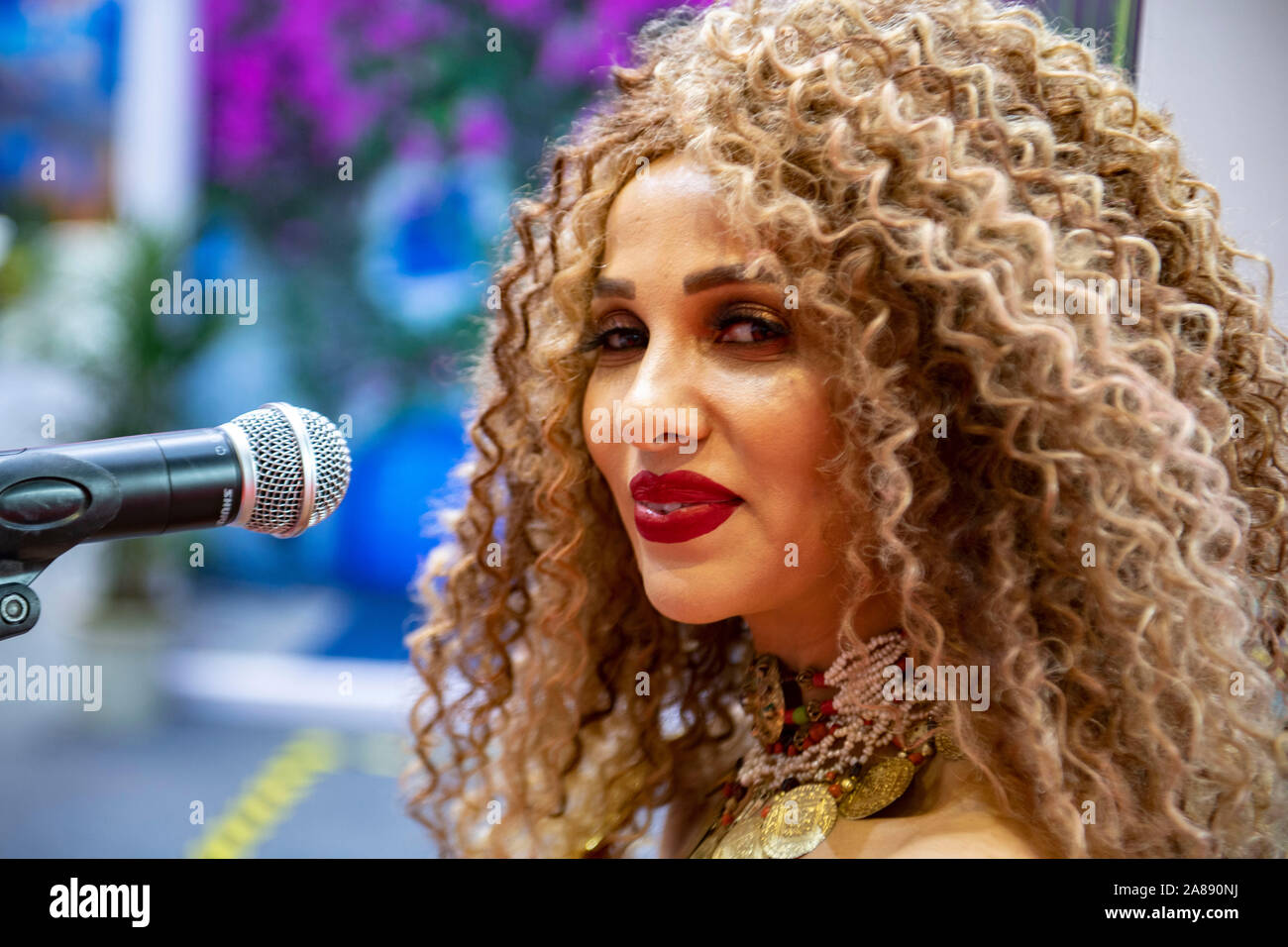 Shanghai, China. 7th Nov, 2019. Singer Lamia Ktata performs at the Tunisia  pavilion during the second China International Import Expo (CIIE) in  Shanghai, east China, Nov. 7, 2019. Credit: Purbu Zhaxi/Xinhua/Alamy Live