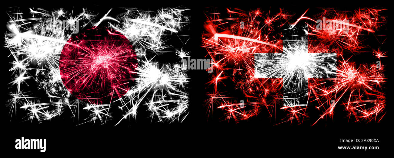 Japan, Japanese vs Switzerland, Swiss New Year celebration sparkling