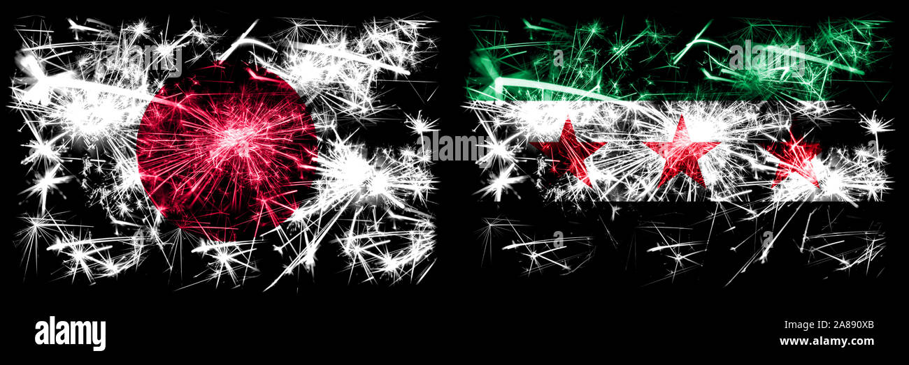 Japan Japanese Vs Syria Syrian Arab Republic Three Stars Observed New Year Celebration Sparkling Fireworks Flags Concept Background Combination O Stock Photo Alamy Japan Japanese Vs Syria Syrian Arab Republic Three Stars Observed New Year Celebration Sparkling Fireworks Flags Concept Background Combination O Stock Photo Alamy