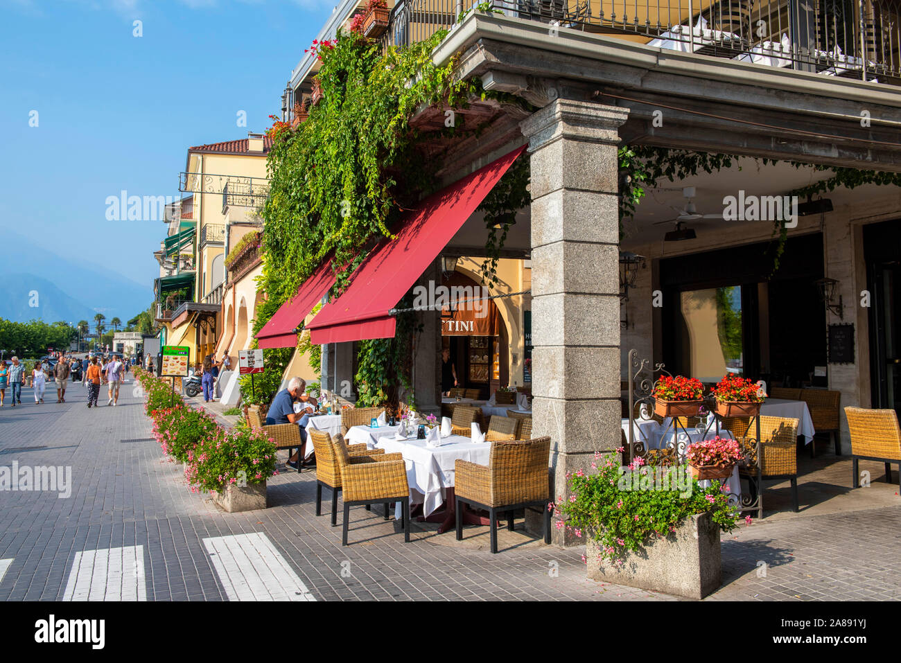 A summer day in the village of Bellagio, on Lake Como in Lombardy Italy Europe EU Stock Photo