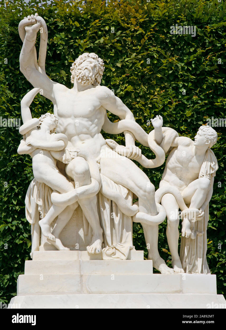 PARIS, FRANCE, JUNE 13, 2019:  The statue  Laocoon and his sons from garden of Versailles palace by Jean-Baptiste Tuby (1696) . Stock Photo