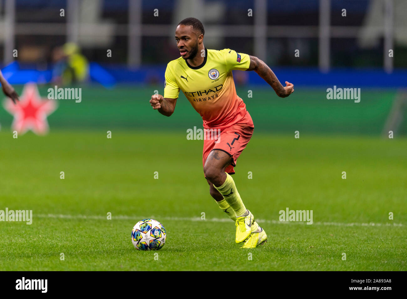 Raheem Sterling (Manchester City) during the Uefa 'Champions League ' Group Stage third match between Atalanta 1-1 Manchester City at Giuseppe Meazza Stadium on November 06, 2019 in Milano, Italy. Credit: Maurizio Borsari/AFLO/Alamy Live News Stock Photo
