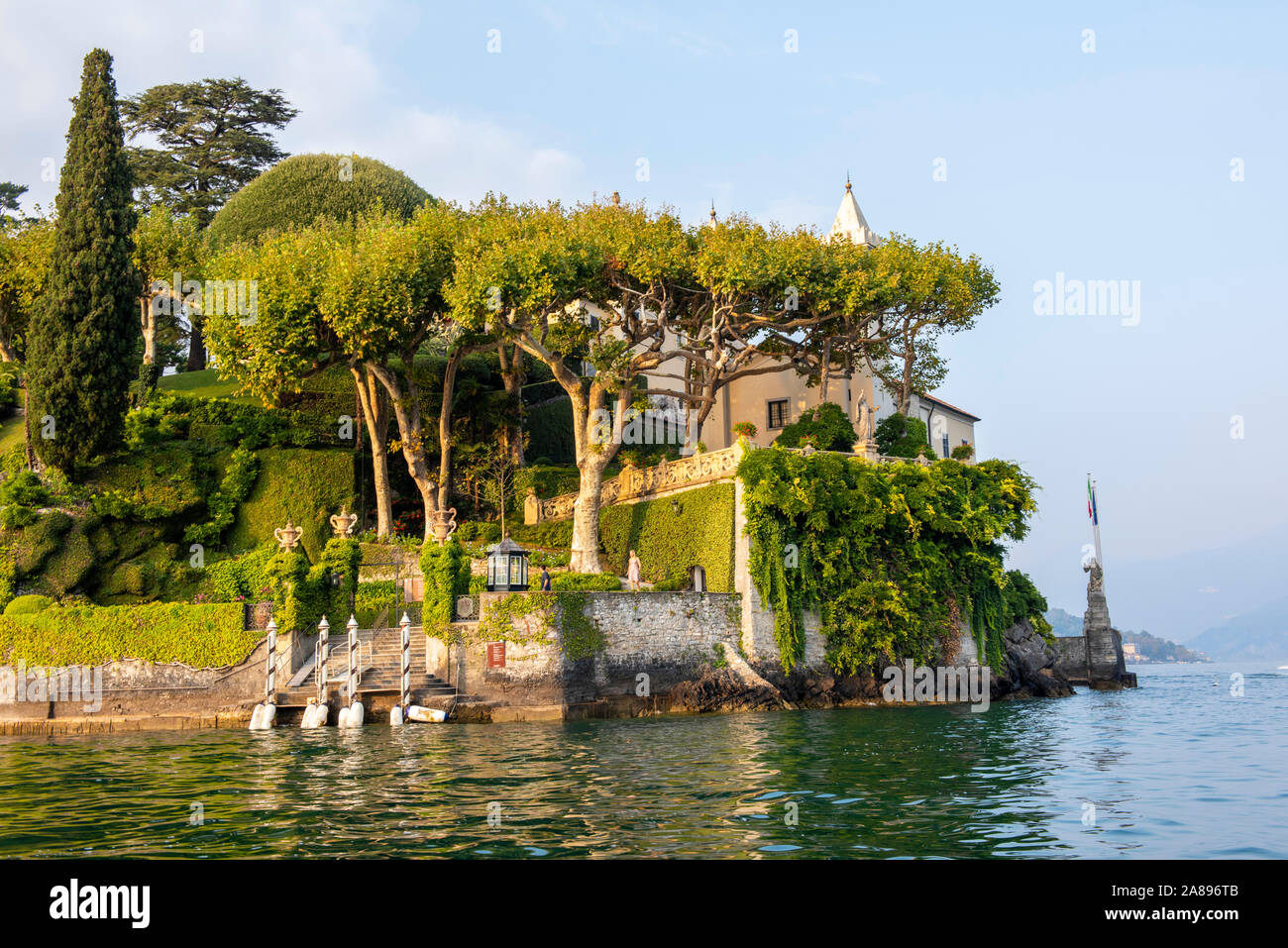 Villa del Balbianello, taken during a late afternoon boat trip on Lake Como, Lombardy Italy Europe EU Stock Photo