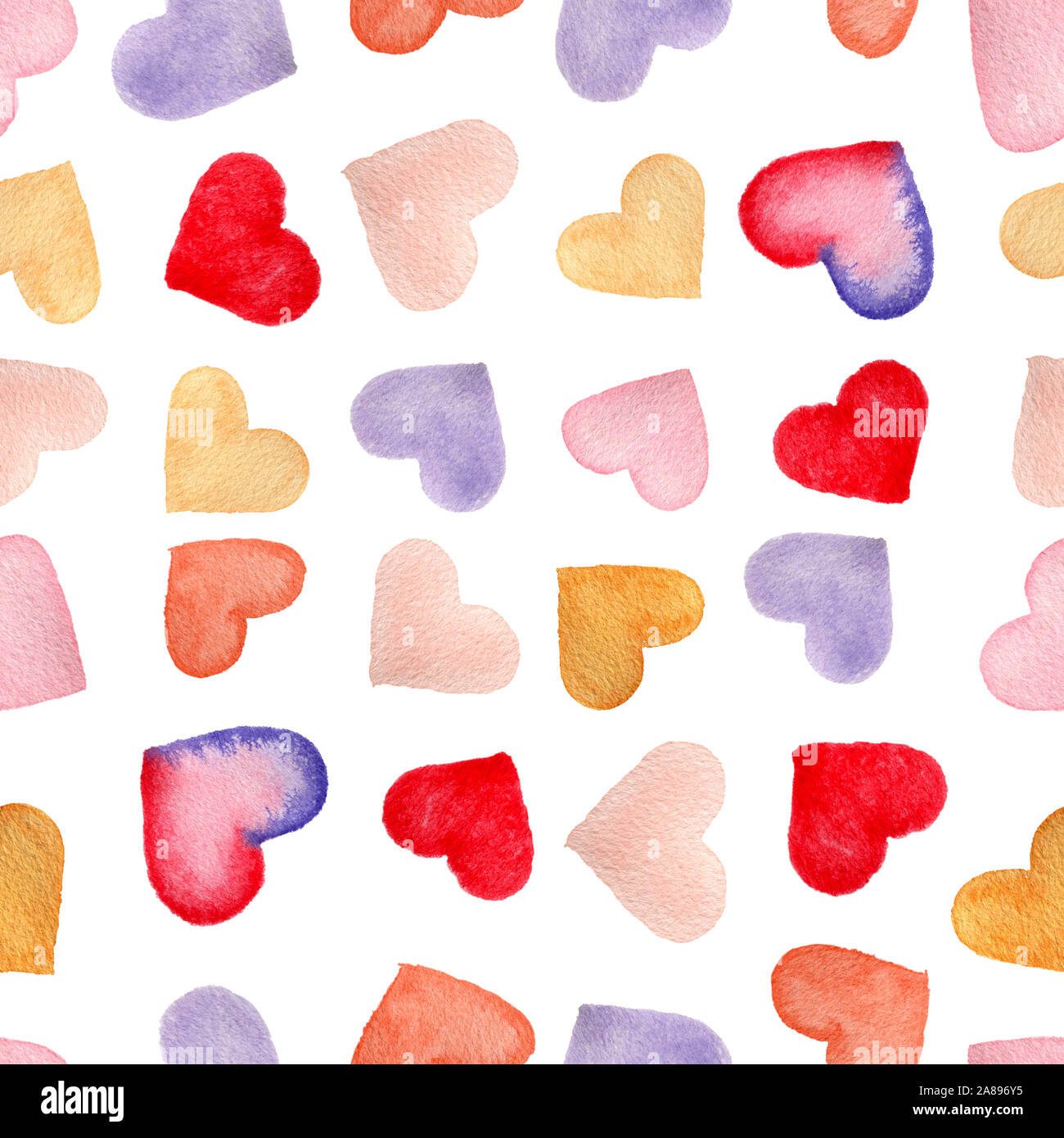 seamless repeat pattern with watercolor hearts isolated on white ...