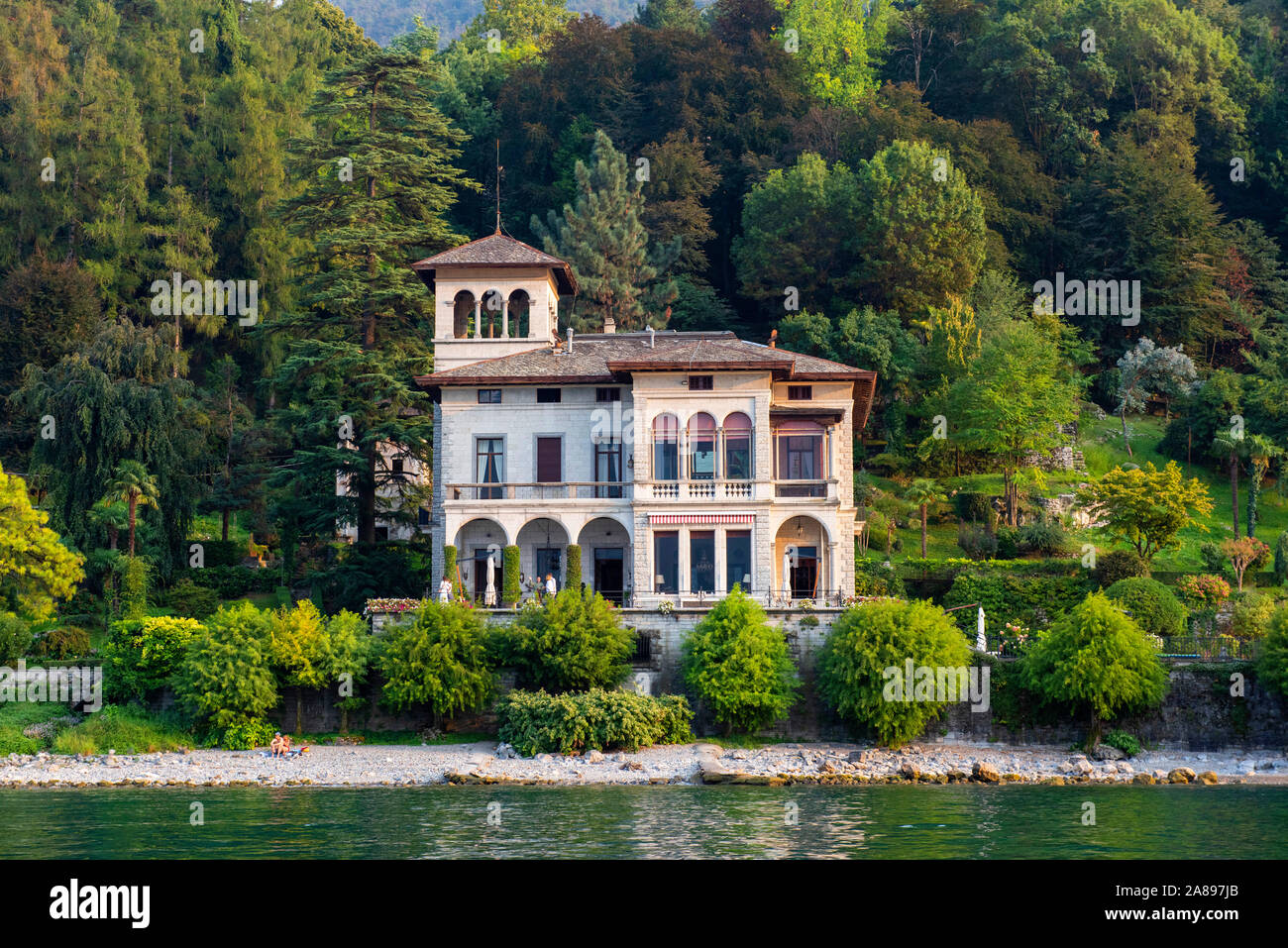 Villa on the waterfront near Bellagio, taken during a late afternoon boat  trip on Lake Como, Lombardy Italy Europe EU Stock Photo - Alamy
