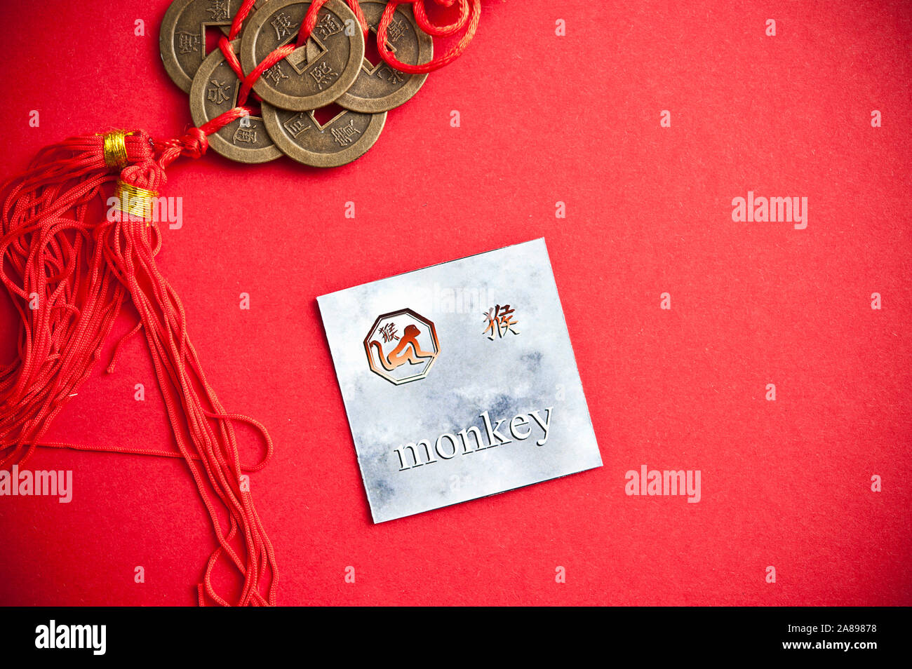 Card With The Symbol Of Chinese Astrological Sign Of Monkey Stock Photo 