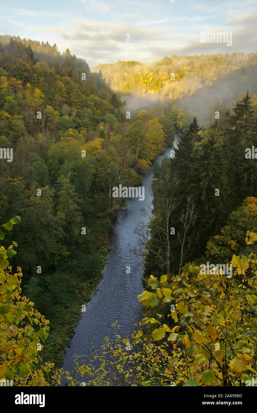 View into Wutachschlucht (Wutach canyon),  autumn, Black Forest, Germany Stock Photo