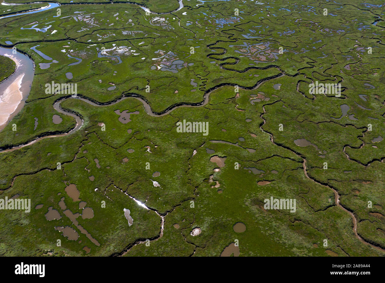 high level aerial view of salt marshes along east coast near stiffly,Norfolk,england Stock Photo