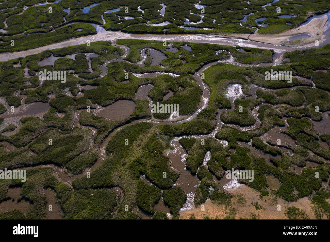high level aerial view of salt marshes along east coast near stiffly,Norfolk,england Stock Photo