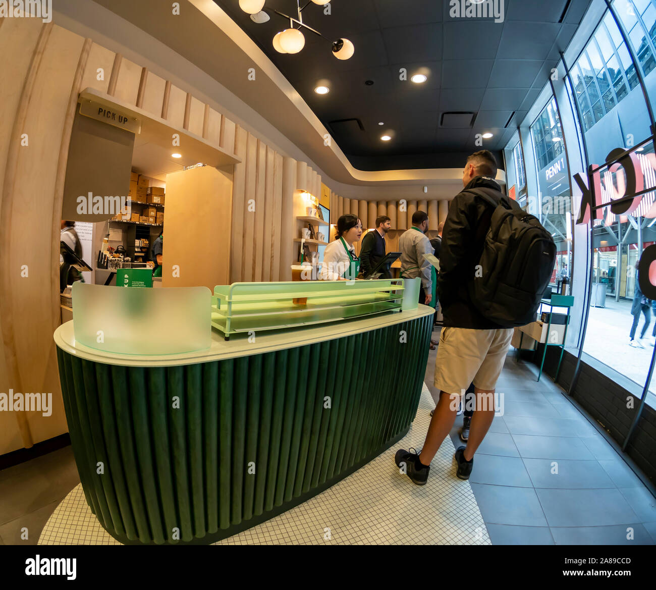 Grand opening of Starbucks Pick Up location in Penn Plaza in New York