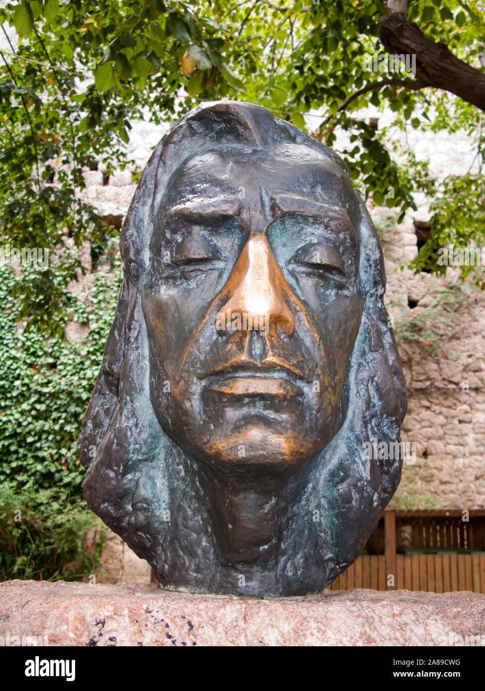 Bust of Frederic Chopin at Carthusian monastery, historic center of Valldemossa, Comarca, Serra de Tramuntana, Mallorca, Balearic islands, Spain Stock Photo