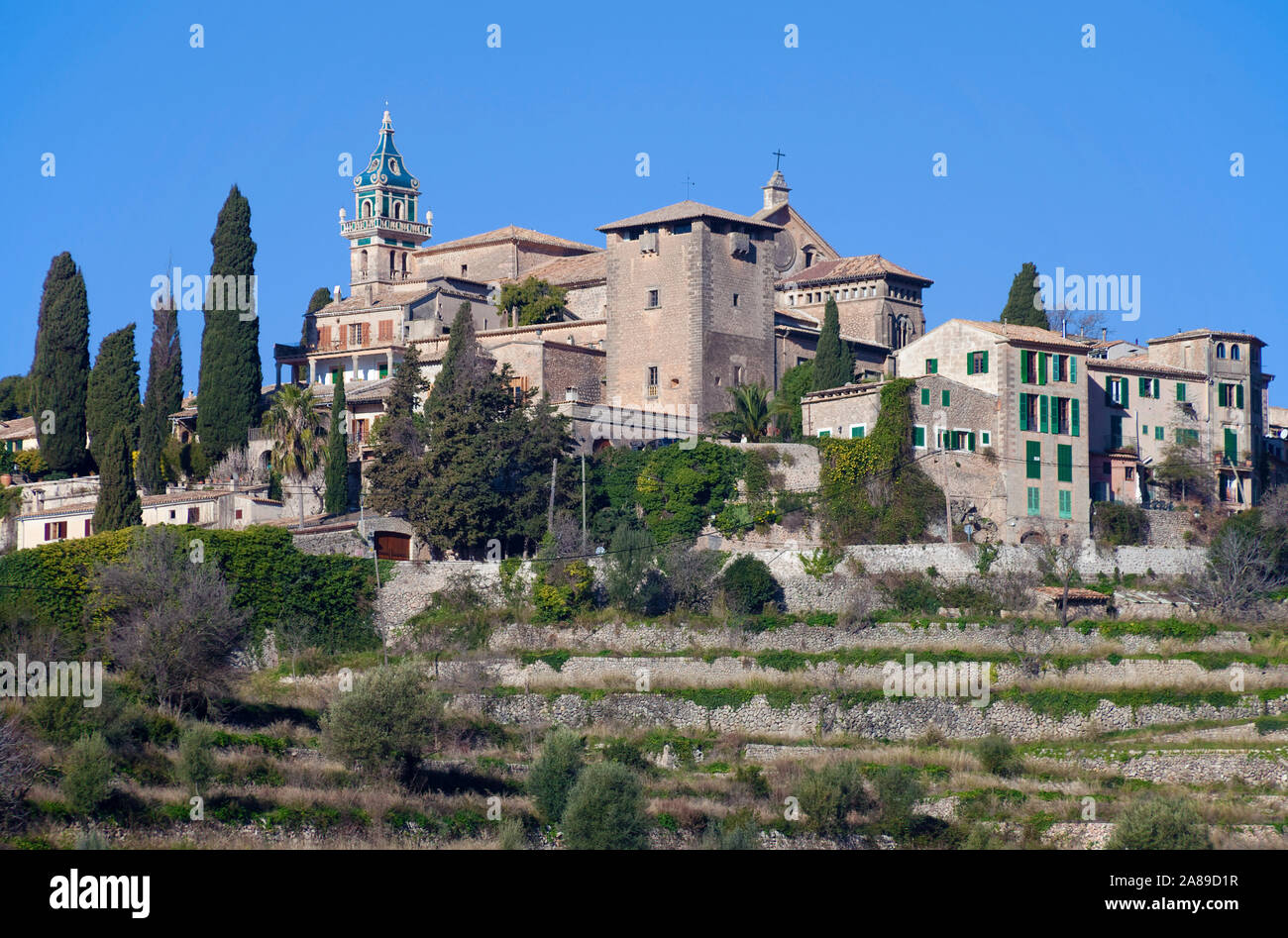 Carthusian monastery at Valldemossa, region, Comarca, Serra de Tramuntana, Mallorca, Balearic islands, Spain Stock Photo