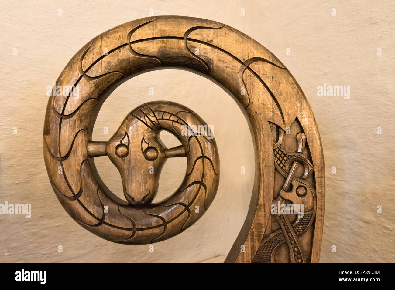 Reconstruction of the serpent's head of the Oseberg ship in display at the Viking Ship Museum at Bygdoy. Oslo, Norway Stock Photo