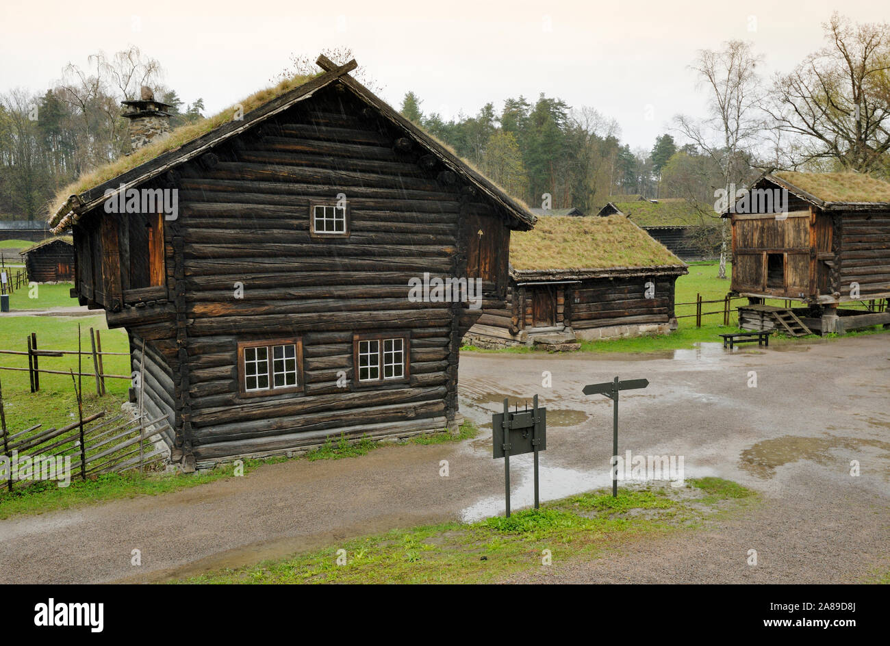 14th century storehouse from Telemark county at the Norwegian Museum of Cultural History (Norsk Folkemuseum) at Bygdoy. Oslo, Norway Stock Photo