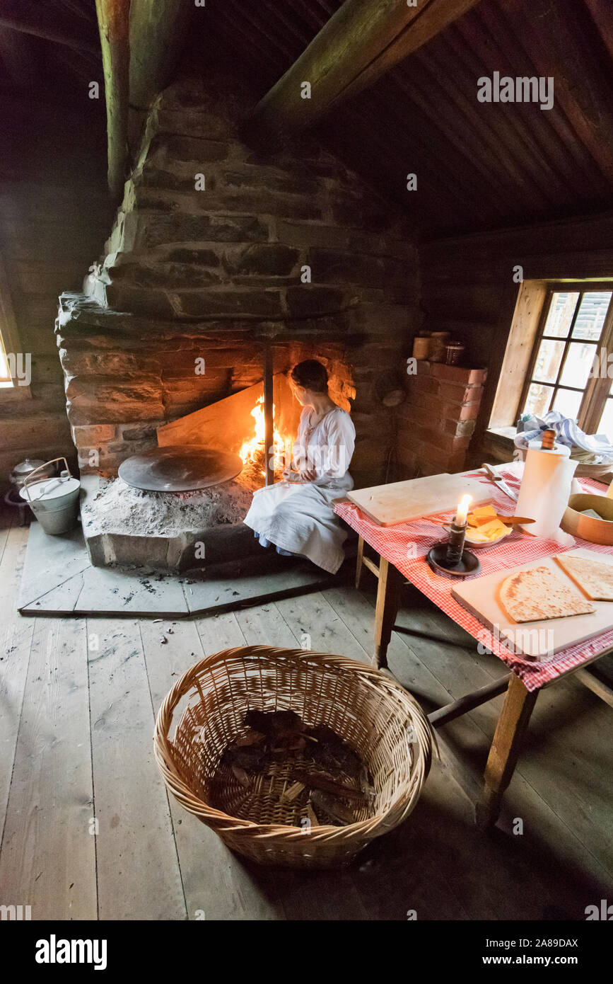 Making traditional bread at the Norwegian Museum of Cultural History (Norsk Folkemuseum) at Bygdoy. Oslo, Norway Stock Photo
