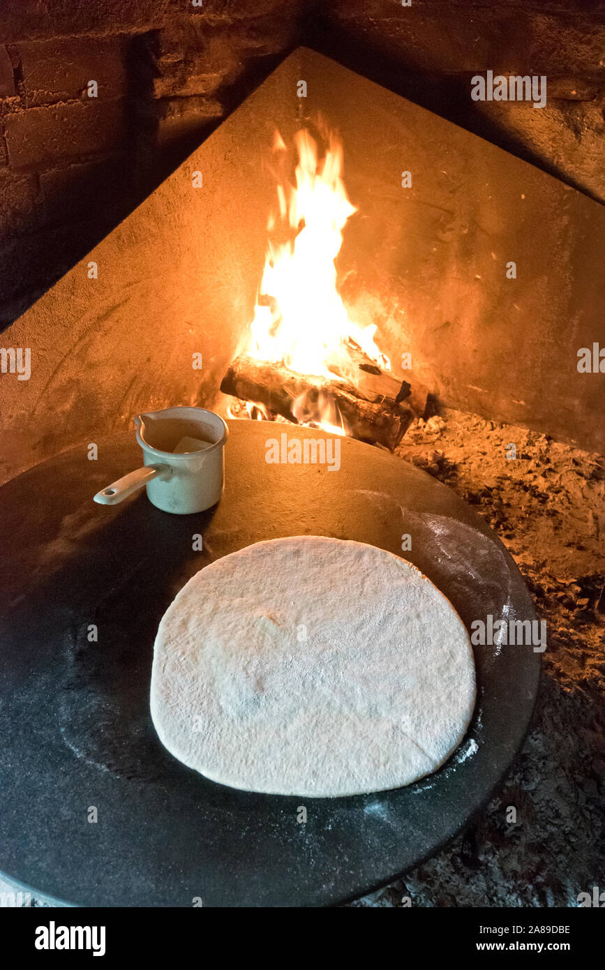 Making traditional bread at the Norwegian Museum of Cultural History (Norsk Folkemuseum) at Bygdoy. Oslo, Norway Stock Photo