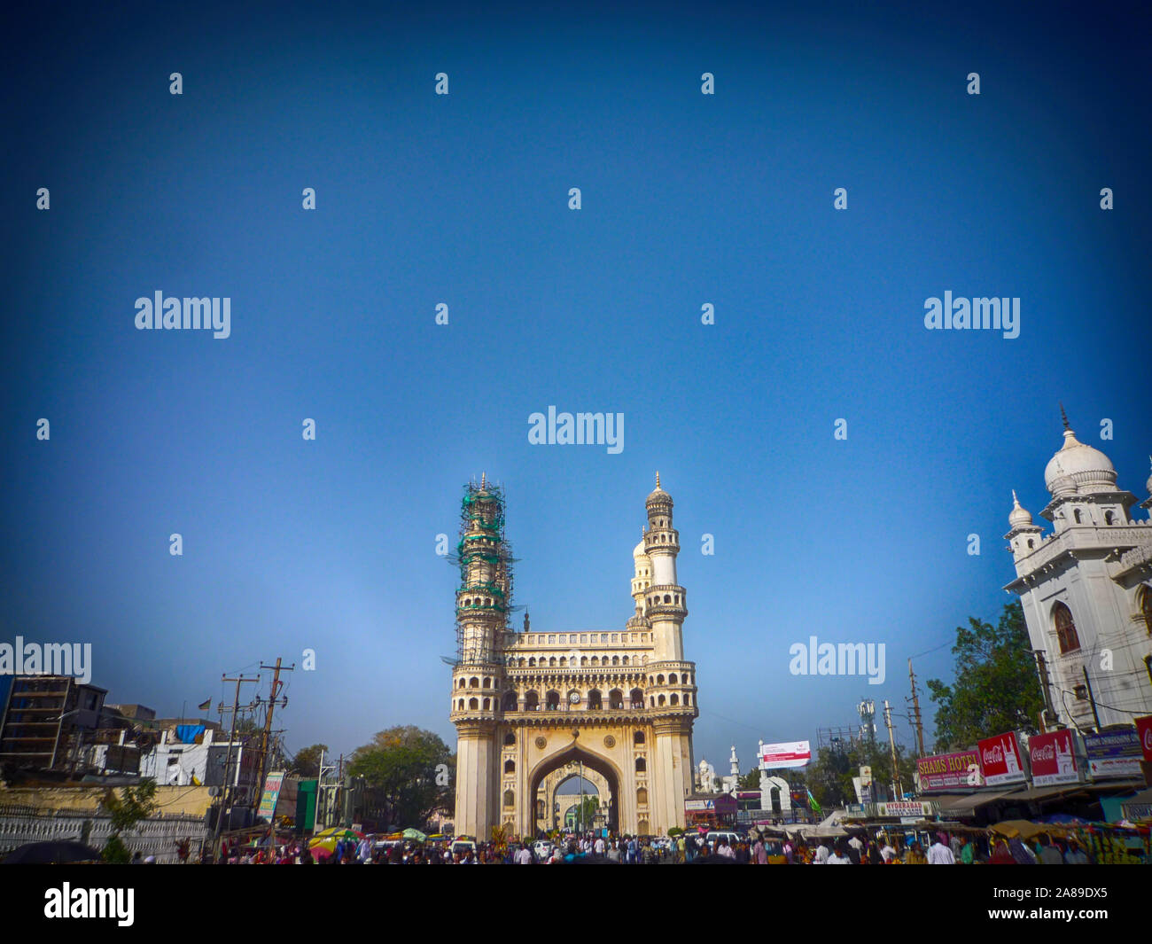 This photo depicts the historical monument the charminar at hyderabad. Stock Photo