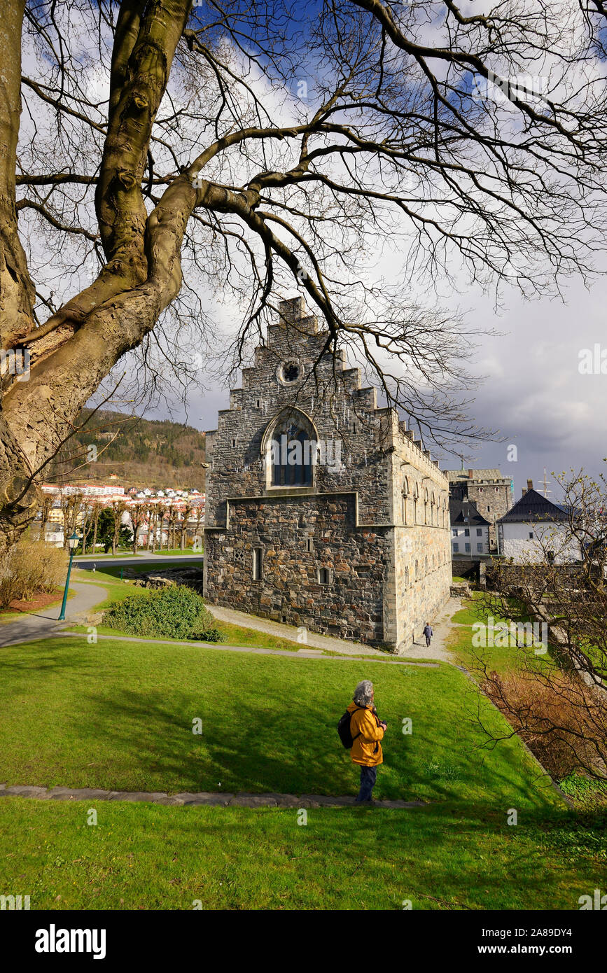 The Bergenhus Fortress (Bergenhus festning) dates back to the 13th century and is one of the oldest and best preserved castles in Norway. Bergen, Norw Stock Photo