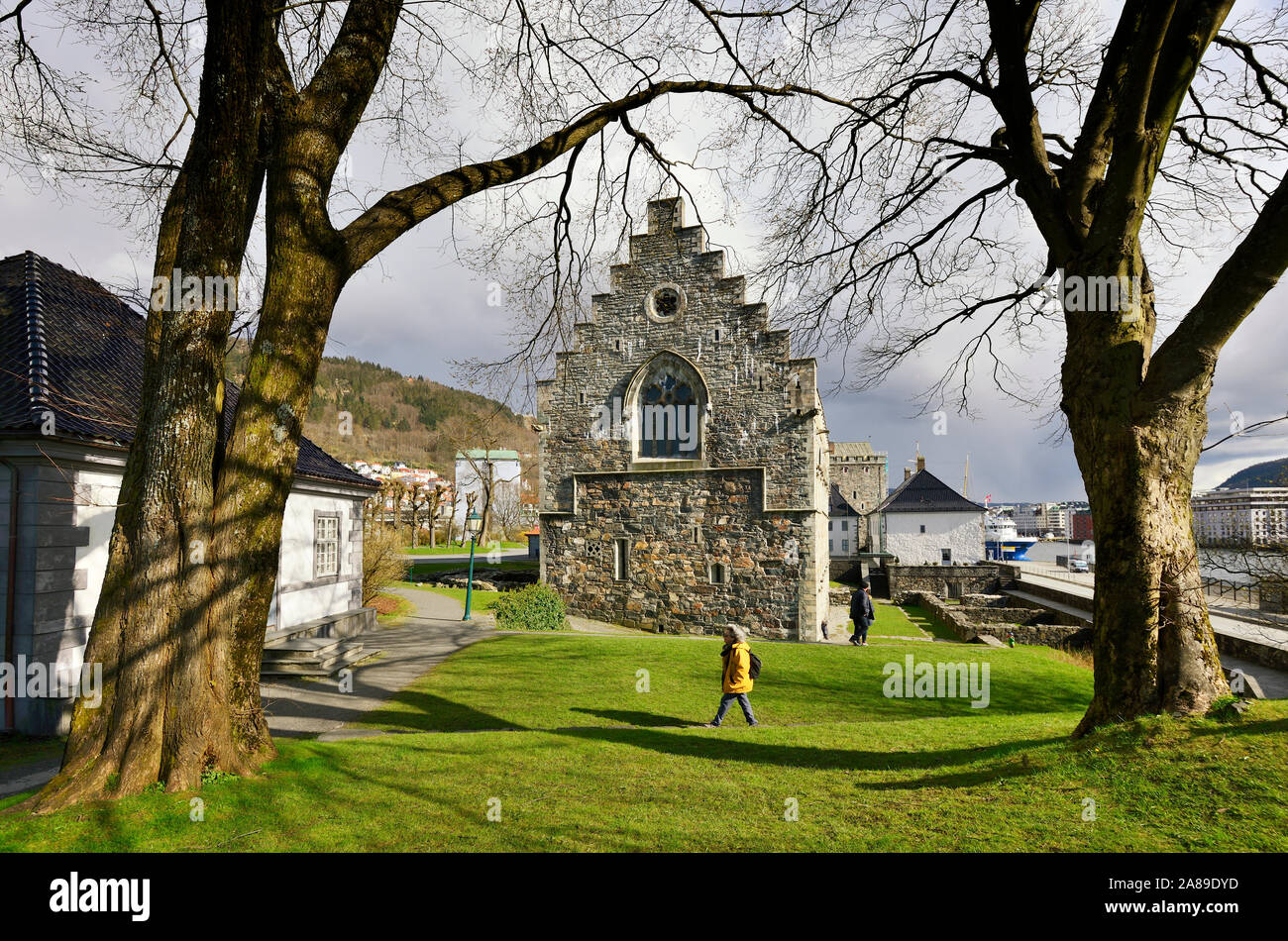The Bergenhus Fortress (Bergenhus festning) dates back to the 13th century and is one of the oldest and best preserved castles in Norway. Bergen, Norw Stock Photo